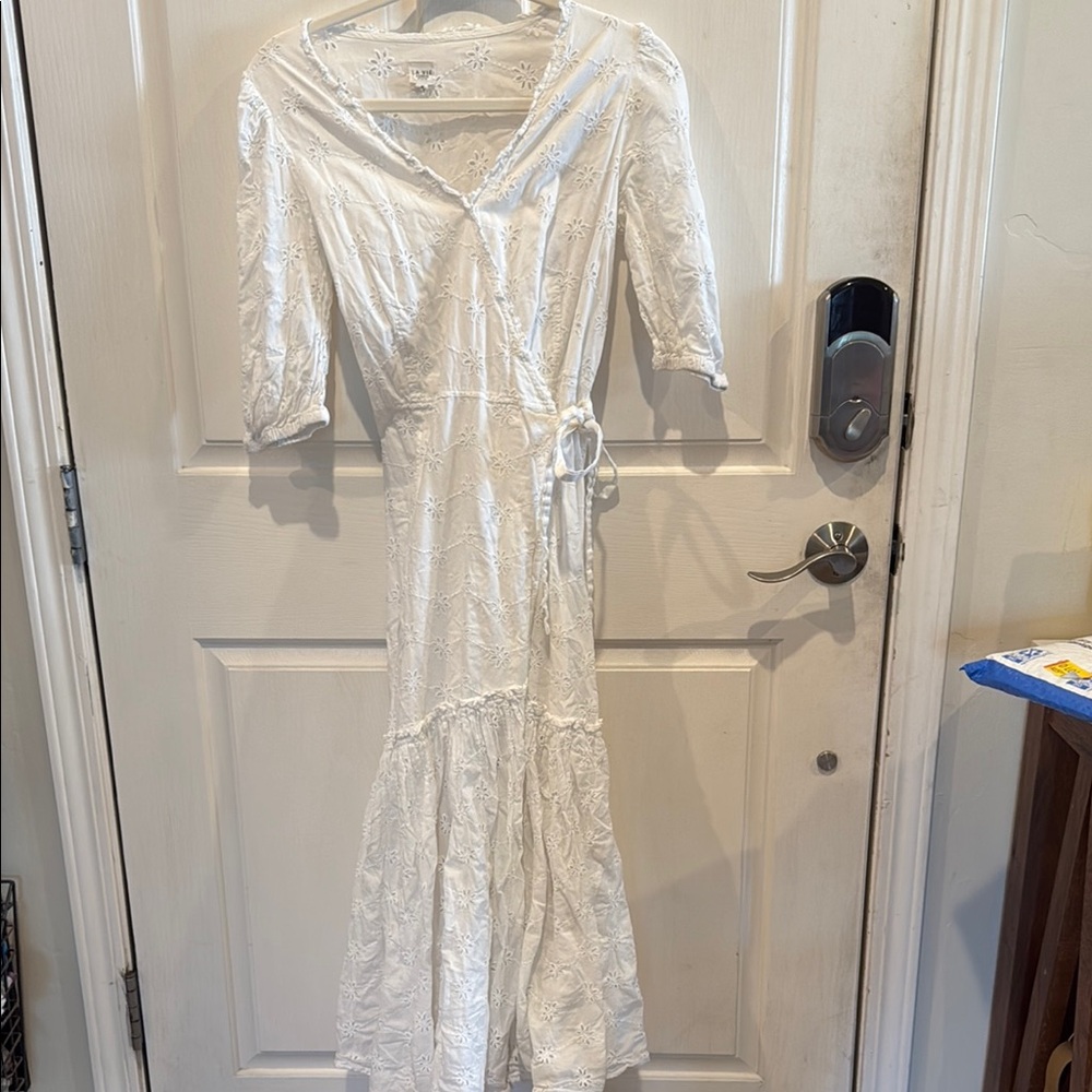La Vie white eyelet wrap dress